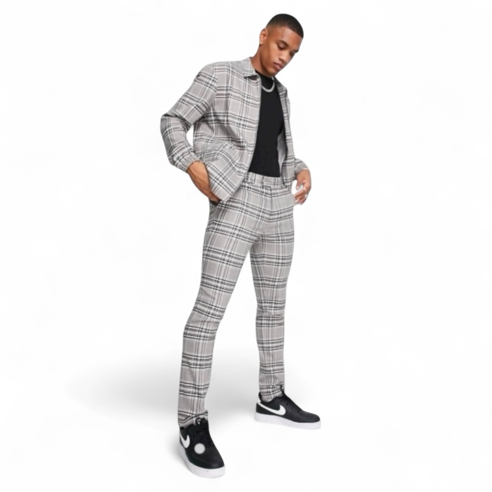Topman Skinny Check Pants Size 32 Gray Plaid Trousers